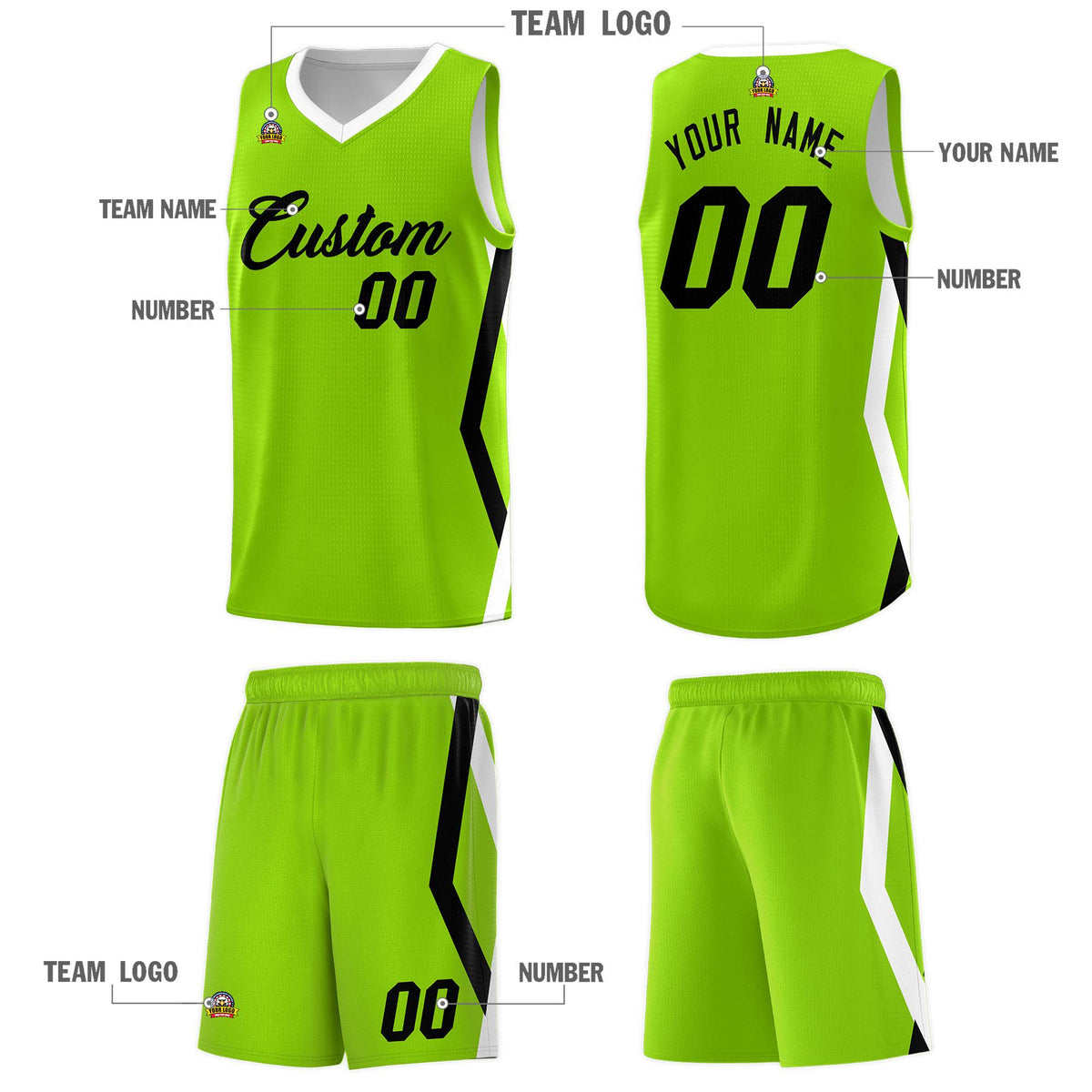 Custom Neon Green Side Rhombus Graffiti Pattern Kits Basketball Jersey|KXKSHOP