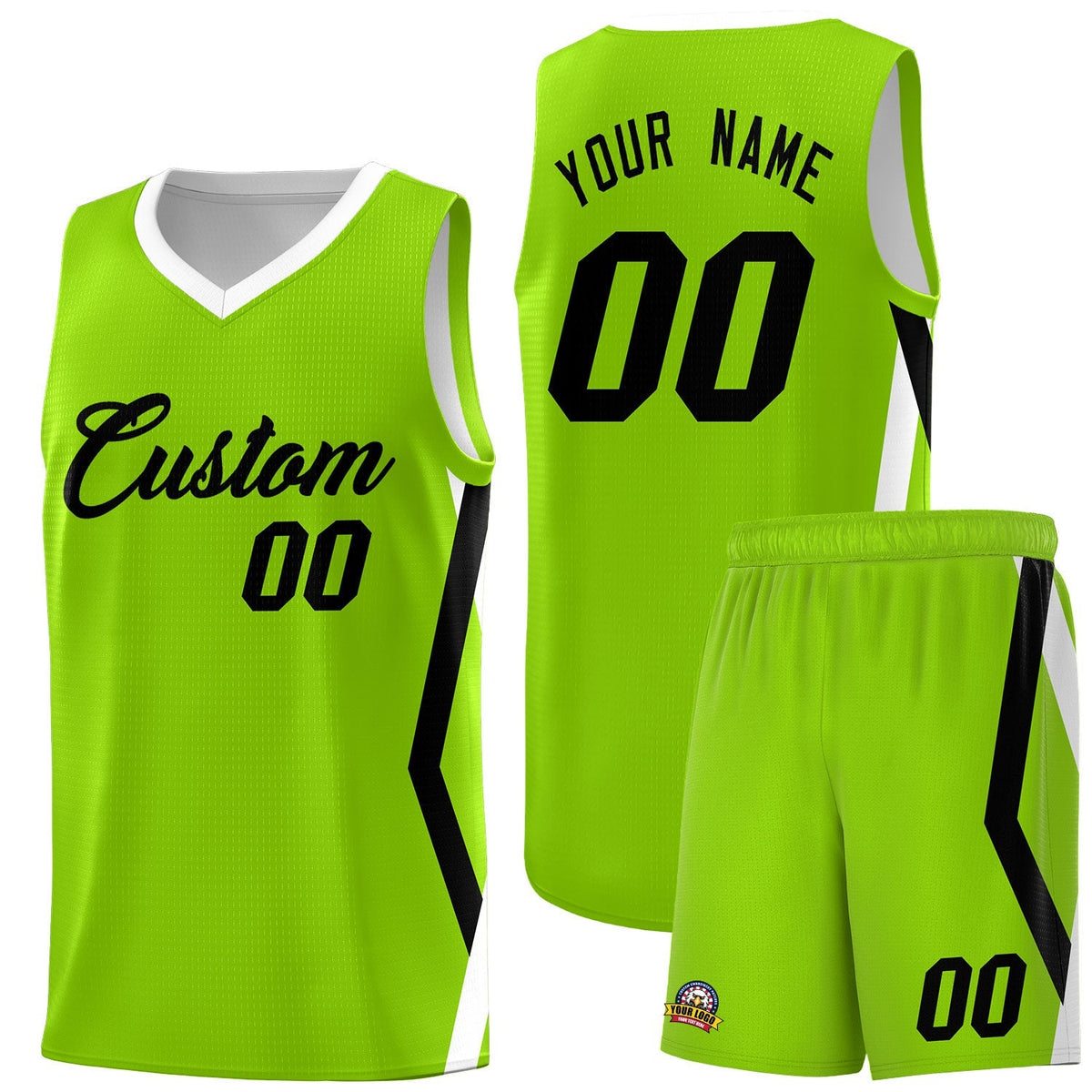 Custom Neon Green Side Rhombus Graffiti Pattern Kits Basketball Jersey|KXKSHOP