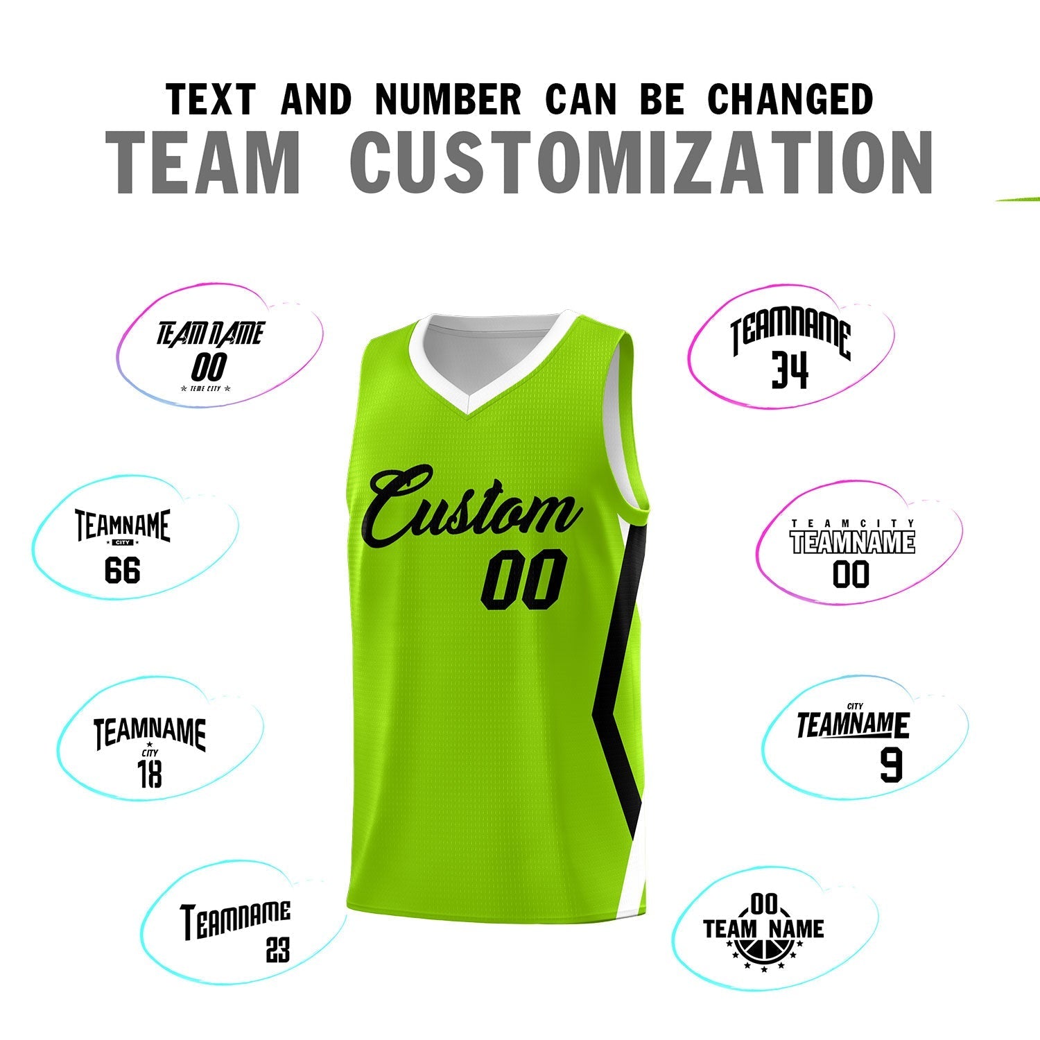 Custom Neon Green Side Rhombus Graffiti Pattern Kits Basketball Jersey|KXKSHOP