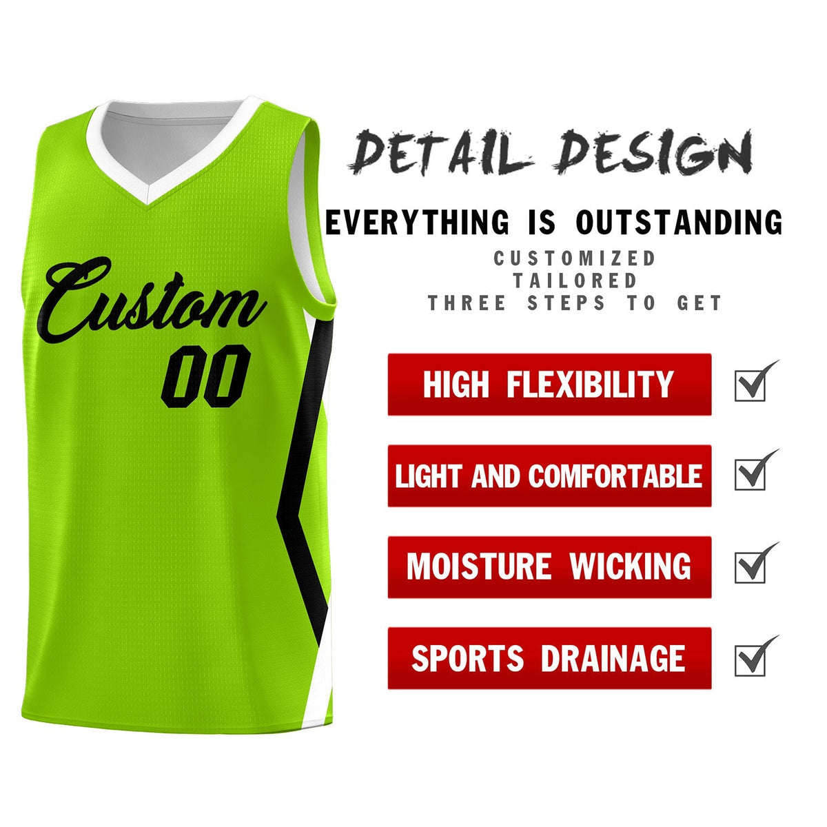 Custom Neon Green Side Rhombus Graffiti Pattern Kits Basketball Jersey|KXKSHOP