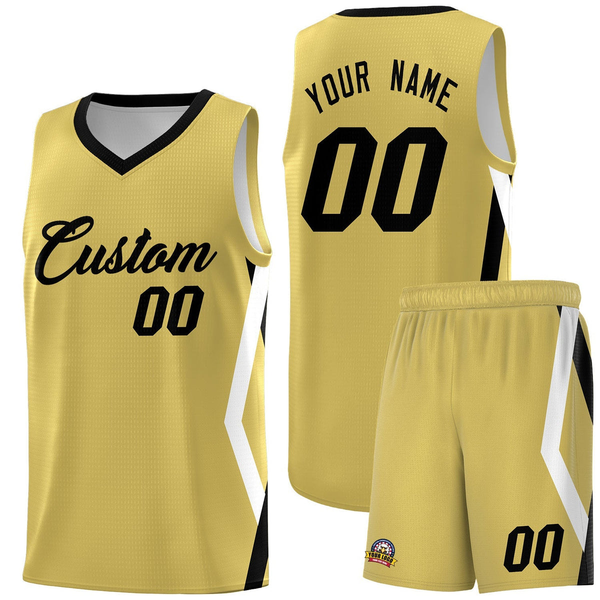 Custom Old Gold Side Rhombus Graffiti Pattern Kits Basketball Jersey|KXKSHOP