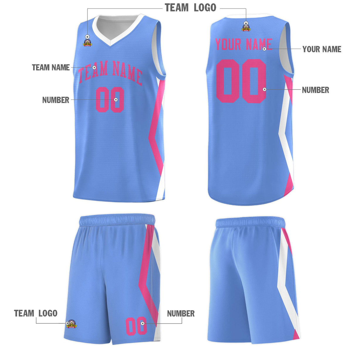 Custom Light Blue Side Rhombus Graffiti Pattern Kits Basketball Jersey|KXKSHOP