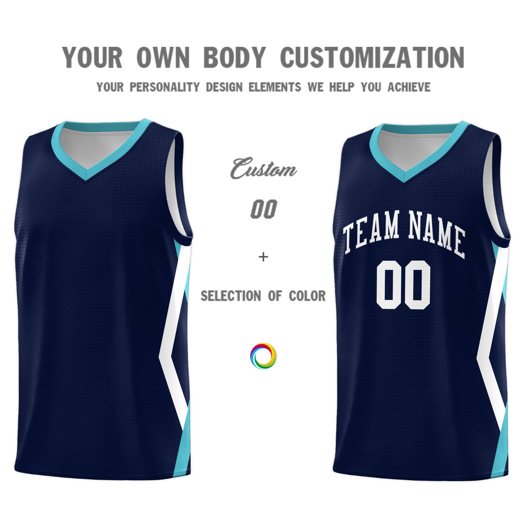 Custom Navy Side Rhombus Graffiti Pattern Kits Basketball Jersey|KXKSHOP