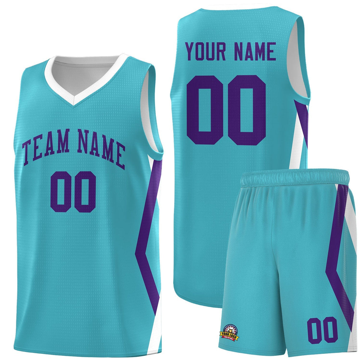 Custom Sky Blue Side Rhombus Graffiti Pattern Kits Basketball Jersey|KXKSHOP