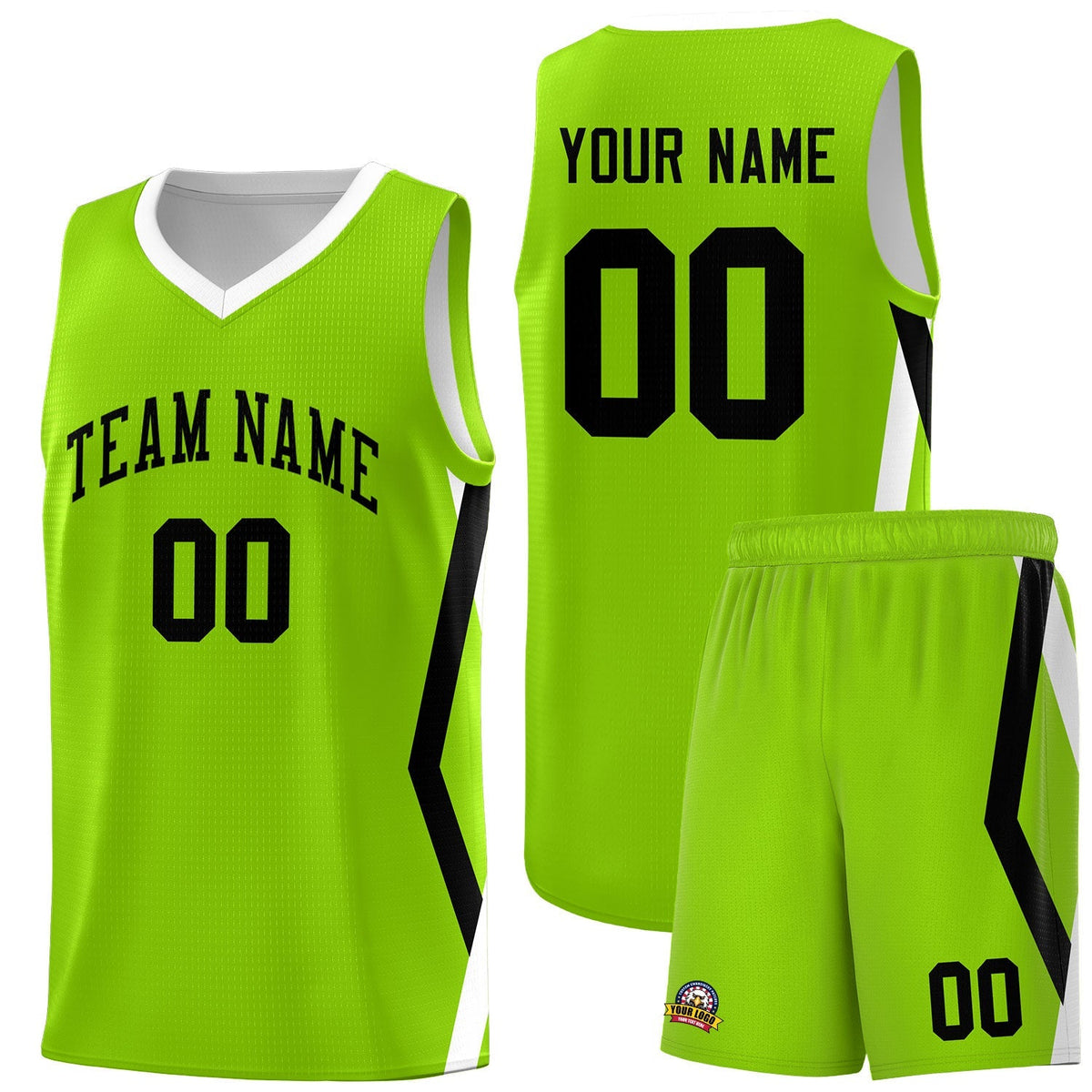Custom Neon Green Side Rhombus Graffiti Pattern Kits Basketball Jersey|KXKSHOP