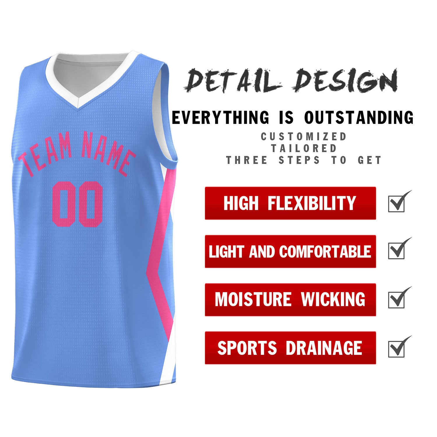 Custom Light Blue Side Rhombus Graffiti Pattern Kits Basketball Jersey|KXKSHOP