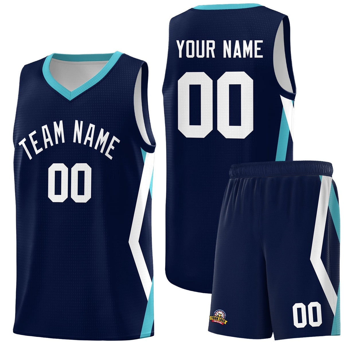 Custom Navy Side Rhombus Graffiti Pattern Kits Basketball Jersey|KXKSHOP