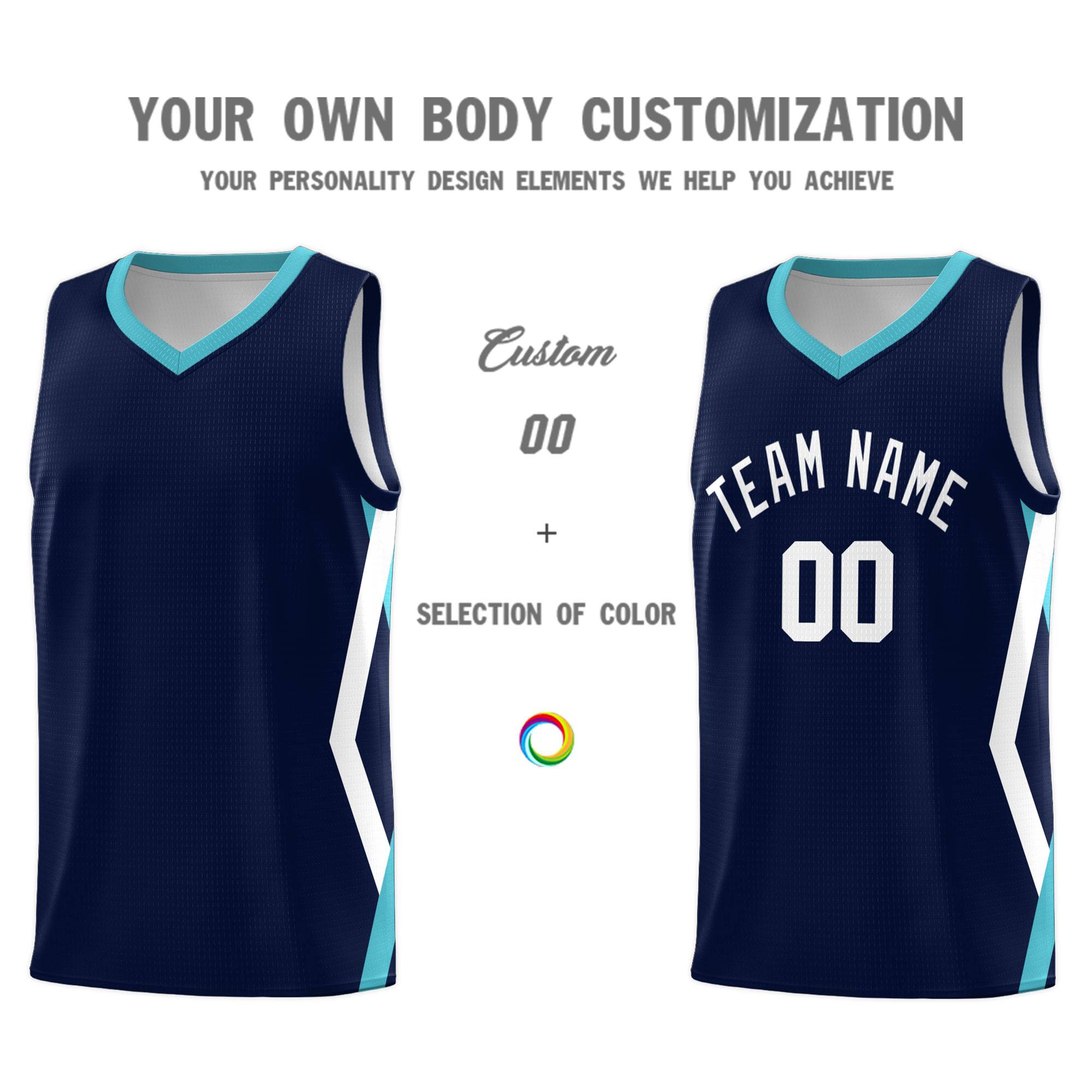 Custom Navy Side Rhombus Graffiti Pattern Kits Basketball Jersey|KXKSHOP