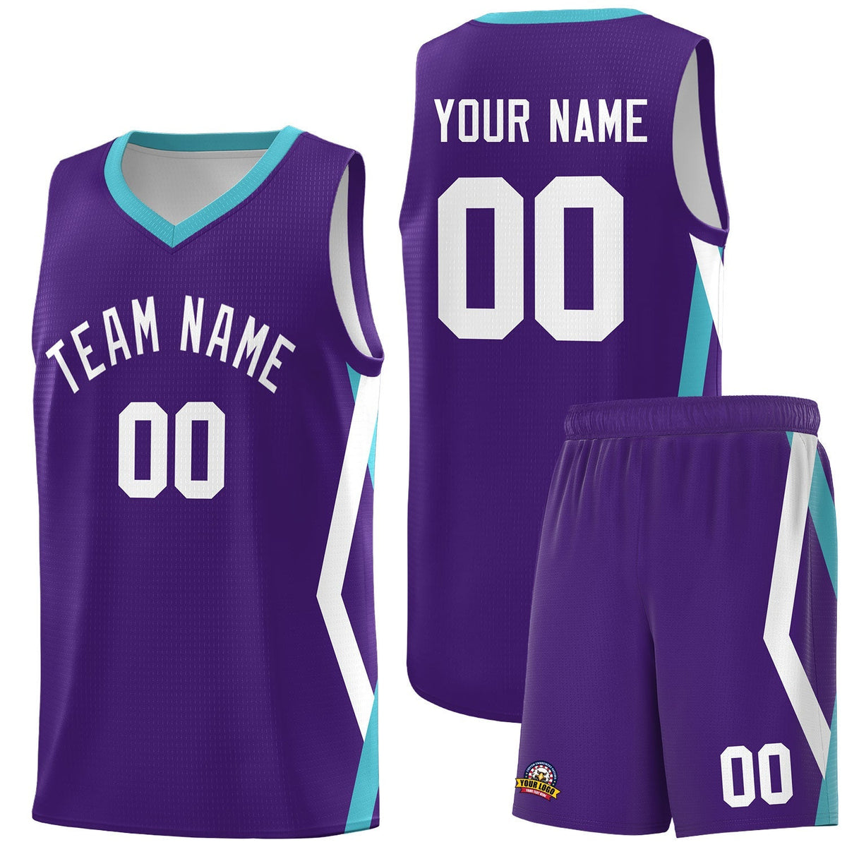 Custom Purple Side Rhombus Graffiti Pattern Kits Basketball Jersey|KXKSHOP