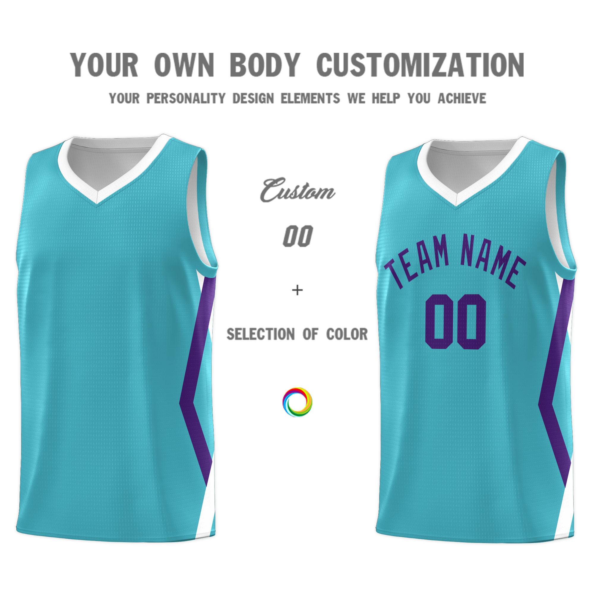 Custom Sky Blue Side Rhombus Graffiti Pattern Kits Basketball Jersey|KXKSHOP