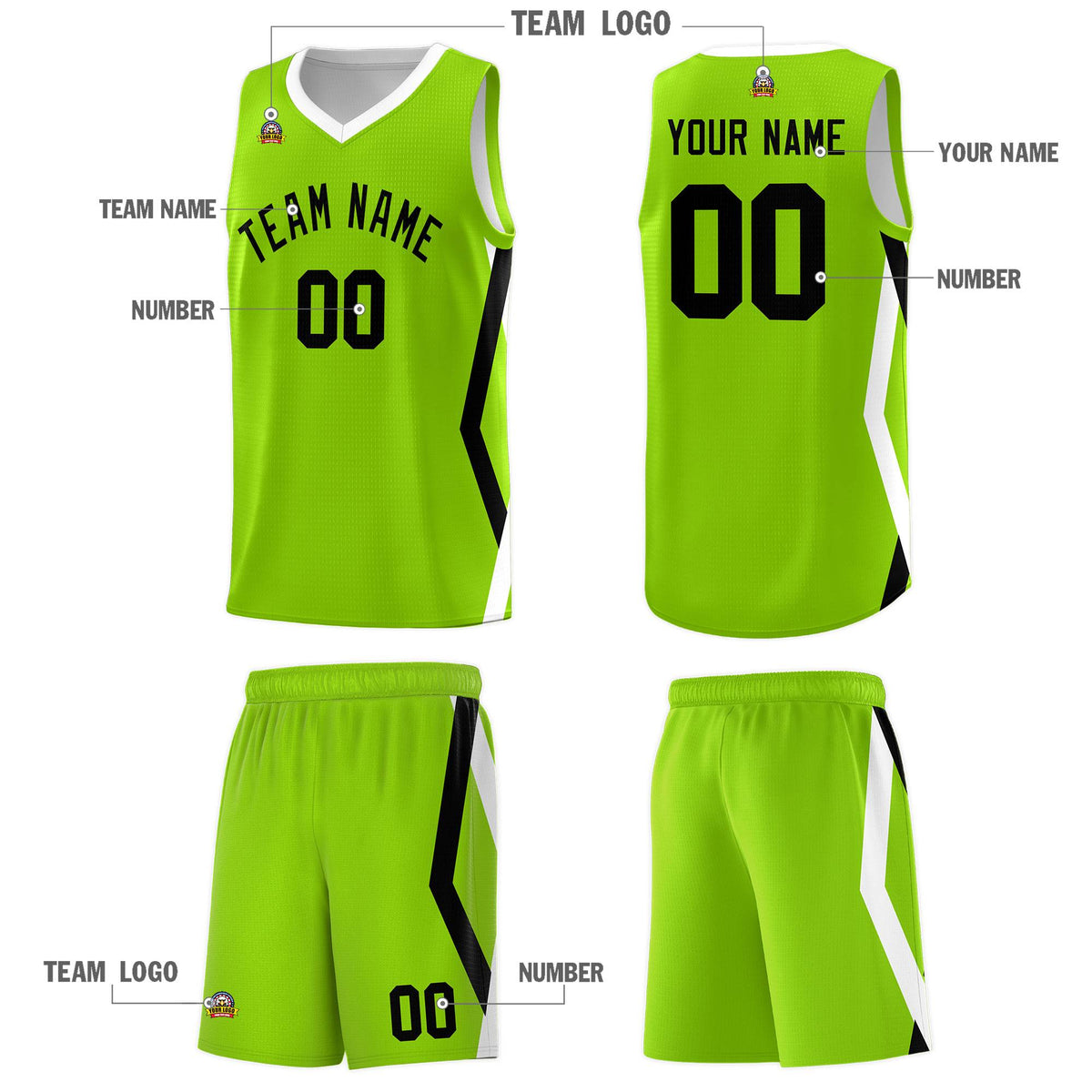 Custom Neon Green Side Rhombus Graffiti Pattern Kits Basketball Jersey|KXKSHOP