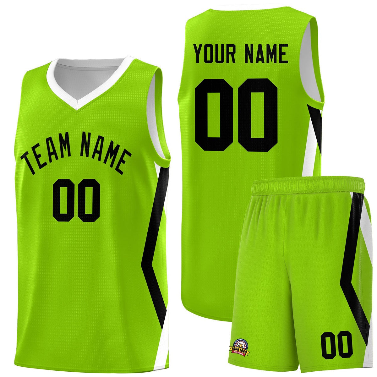 Custom Neon Green Side Rhombus Graffiti Pattern Kits Basketball Jersey|KXKSHOP