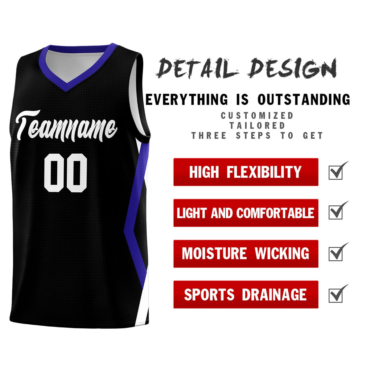 Custom Black Side Rhombus Graffiti Pattern Kits Basketball Jersey|KXKSHOP