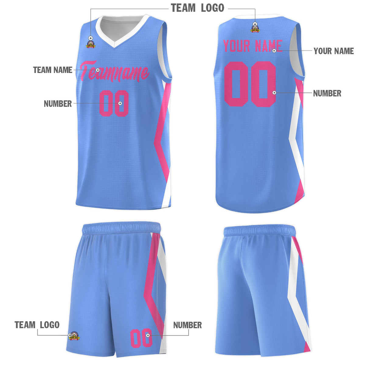 Custom Light Blue Side Rhombus Graffiti Pattern Kits Basketball Jersey|KXKSHOP