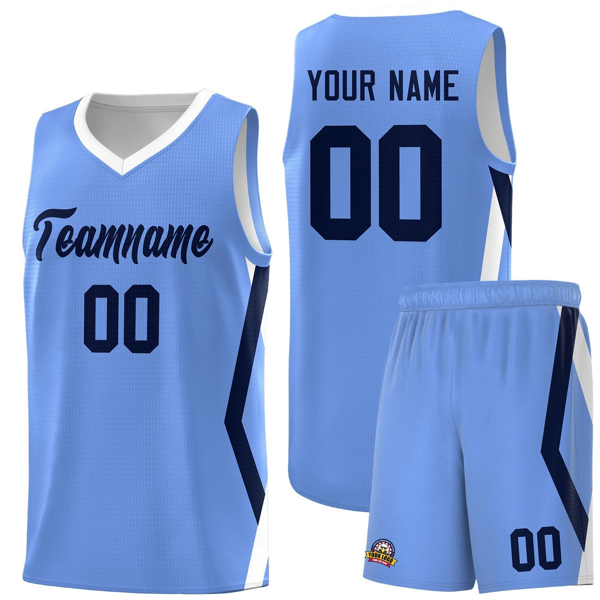 Custom Light Blue Side Rhombus Graffiti Pattern Kits Basketball Jersey|KXKSHOP