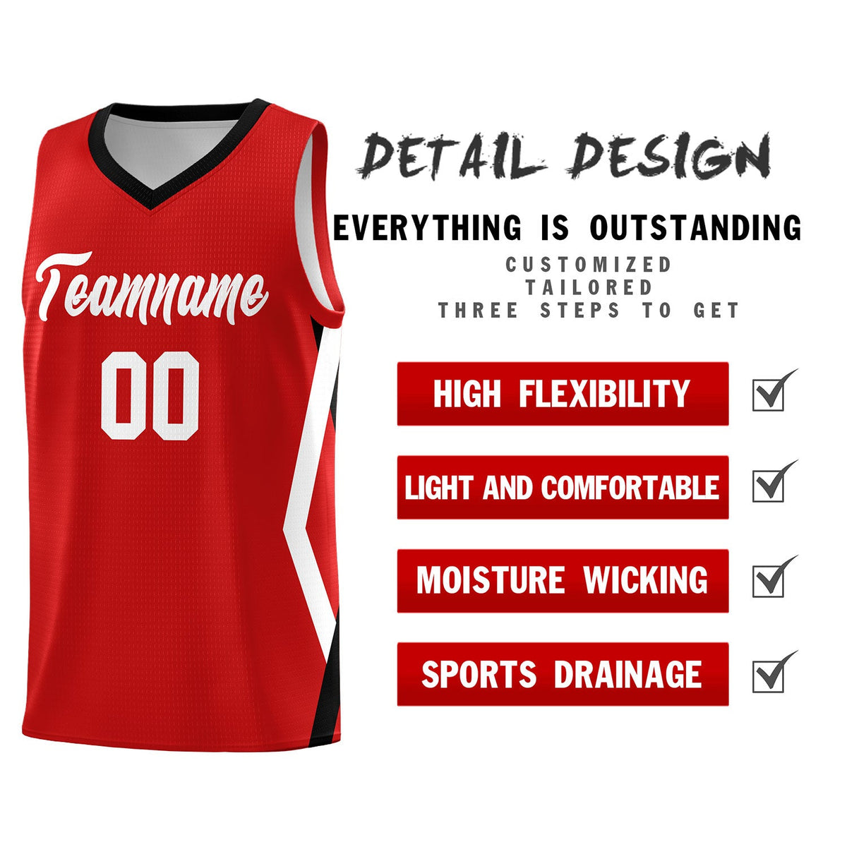 Custom Red Side Rhombus Graffiti Pattern Kits Basketball Jersey|KXKSHOP