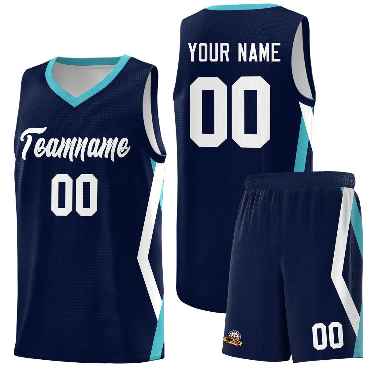 Custom Navy Side Rhombus Graffiti Pattern Kits Basketball Jersey|KXKSHOP