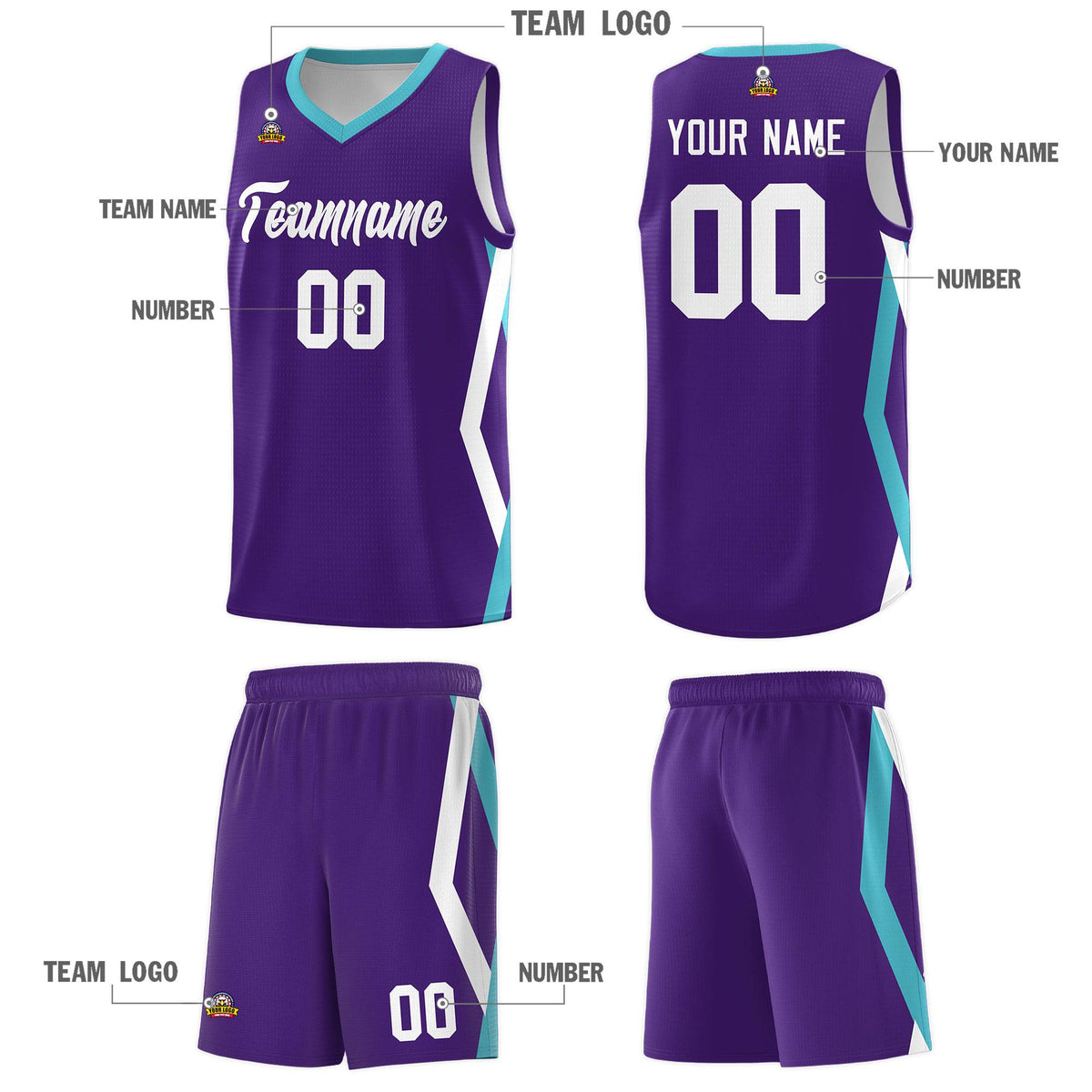 Custom Purple Side Rhombus Graffiti Pattern Kits Basketball Jersey|KXKSHOP