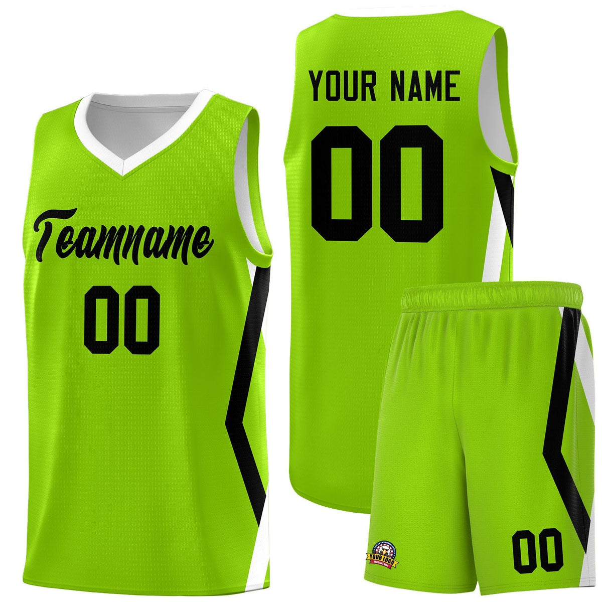 Custom Neon Green Side Rhombus Graffiti Pattern Kits Basketball Jersey|KXKSHOP
