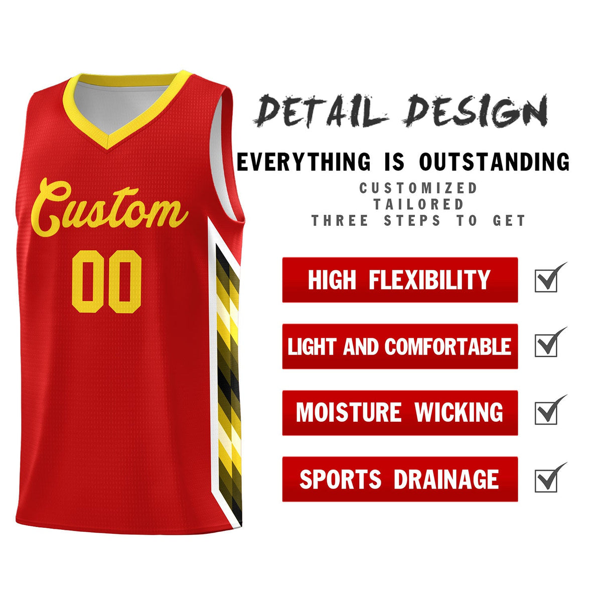 Custom Red Mosaic Gradient Fashion Sports Uniform Basketball Jersey|KXKSHOP