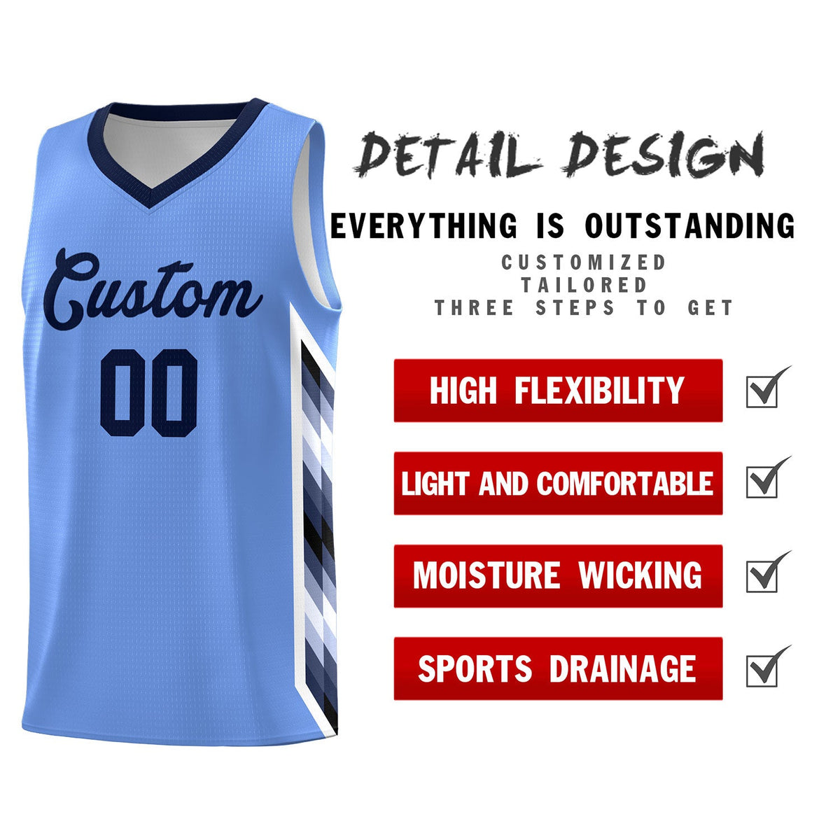 Custom Light Blue Mosaic Gradient Fashion Sports Uniform Basketball Jersey|KXKSHOP