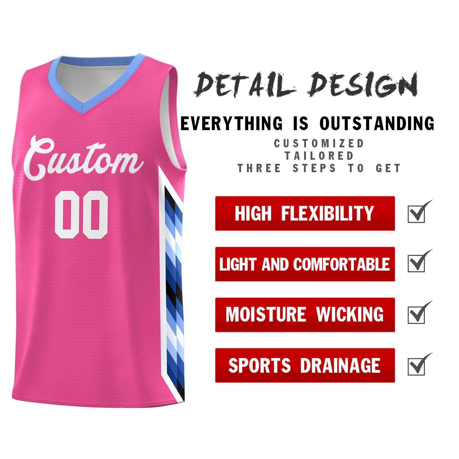 Custom Pink Mosaic Gradient Fashion Sports Uniform Basketball Jersey|KXKSHOP