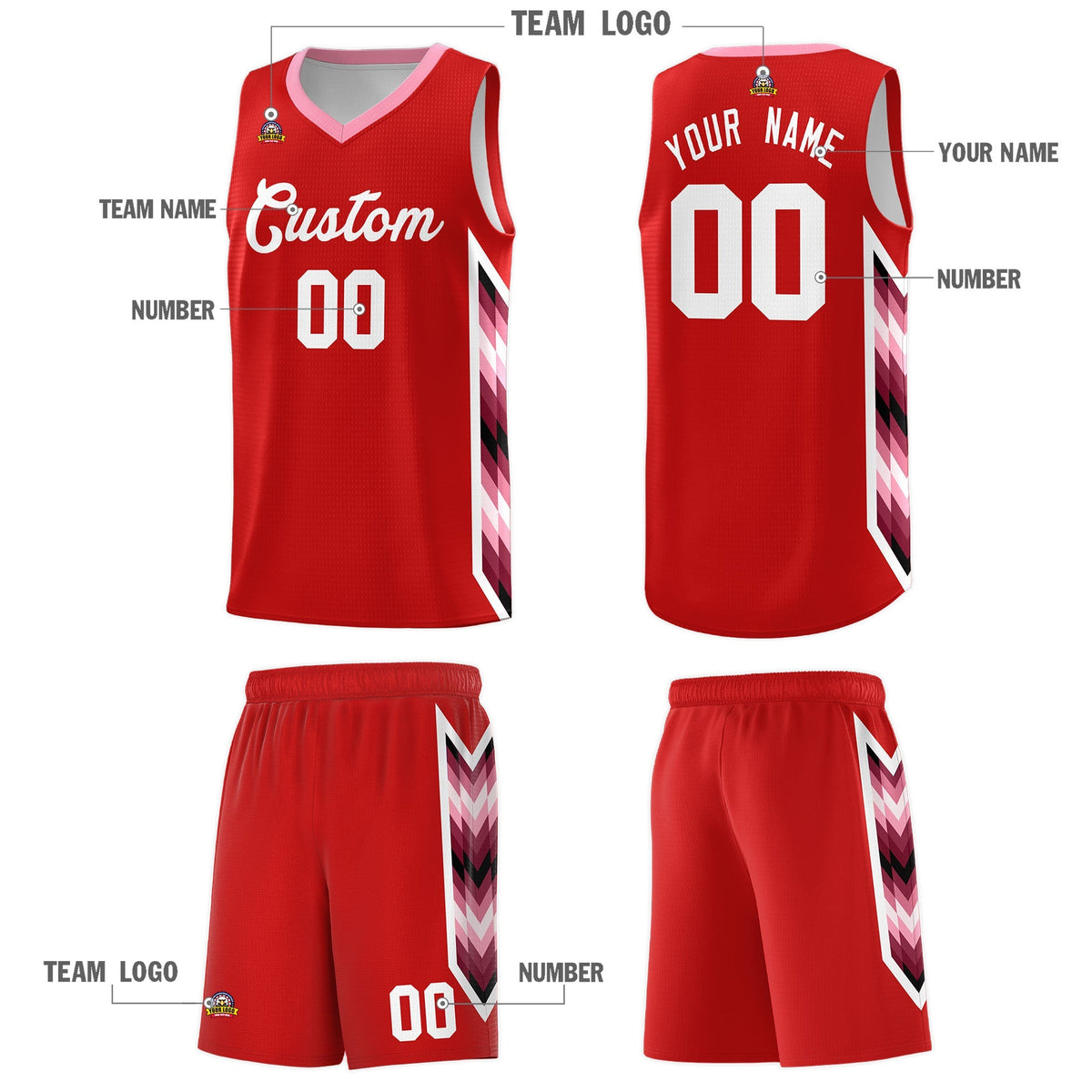Custom Red Mosaic Gradient Fashion Sports Uniform Basketball Jersey|KXKSHOP