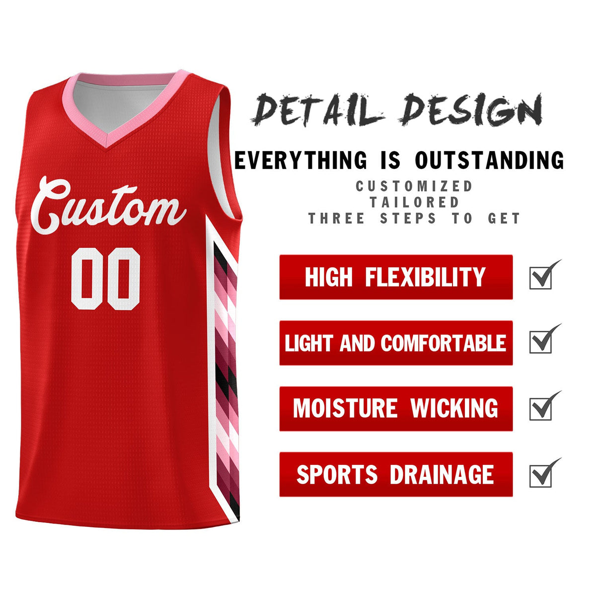 Custom Red Mosaic Gradient Fashion Sports Uniform Basketball Jersey|KXKSHOP