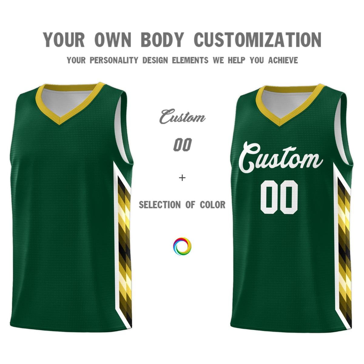 Custom Hunter Green Mosaic Gradient Fashion Sports Uniform Basketball Jersey|KXKSHOP