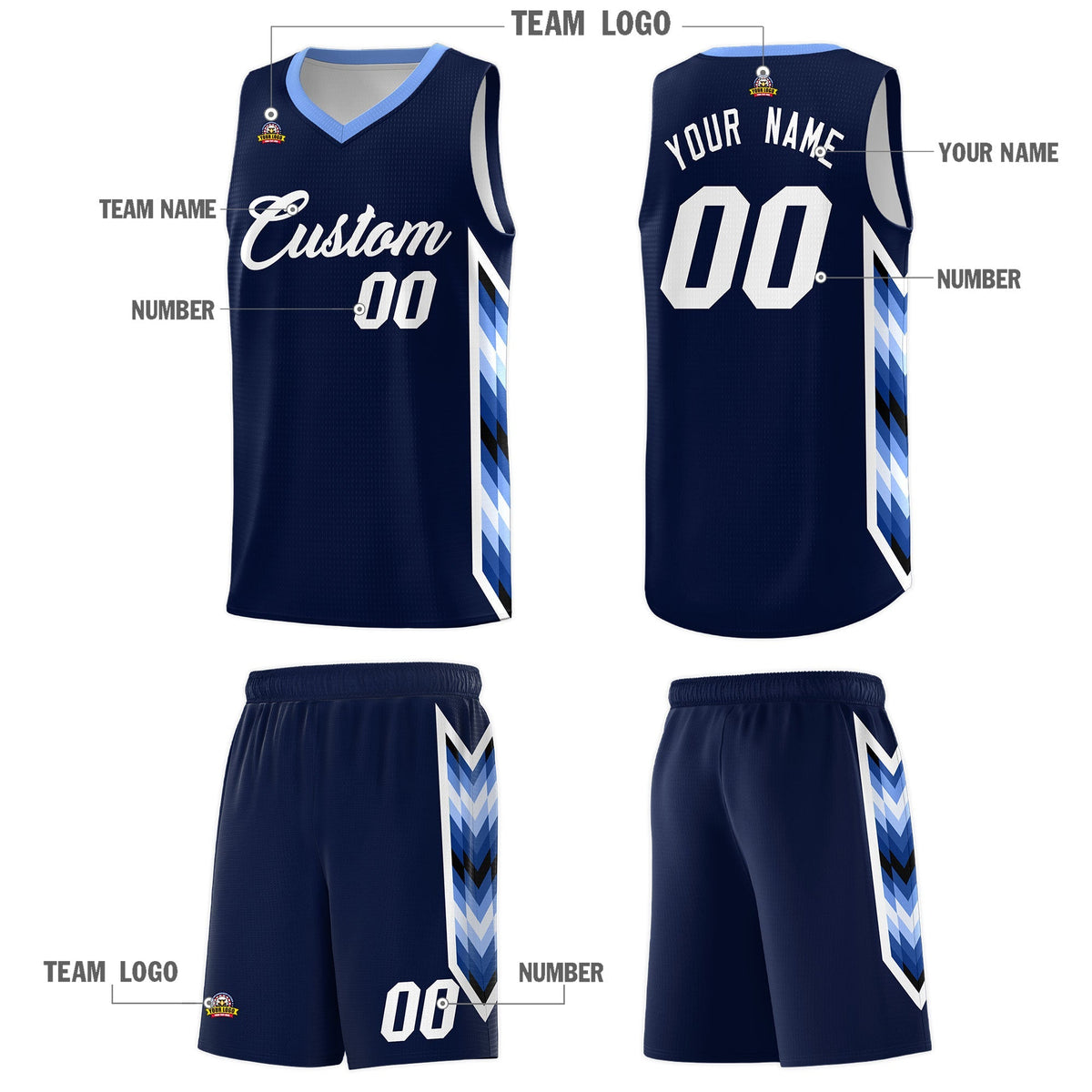 Custom Navy Mosaic Gradient Fashion Sports Uniform Basketball Jersey|KXKSHOP