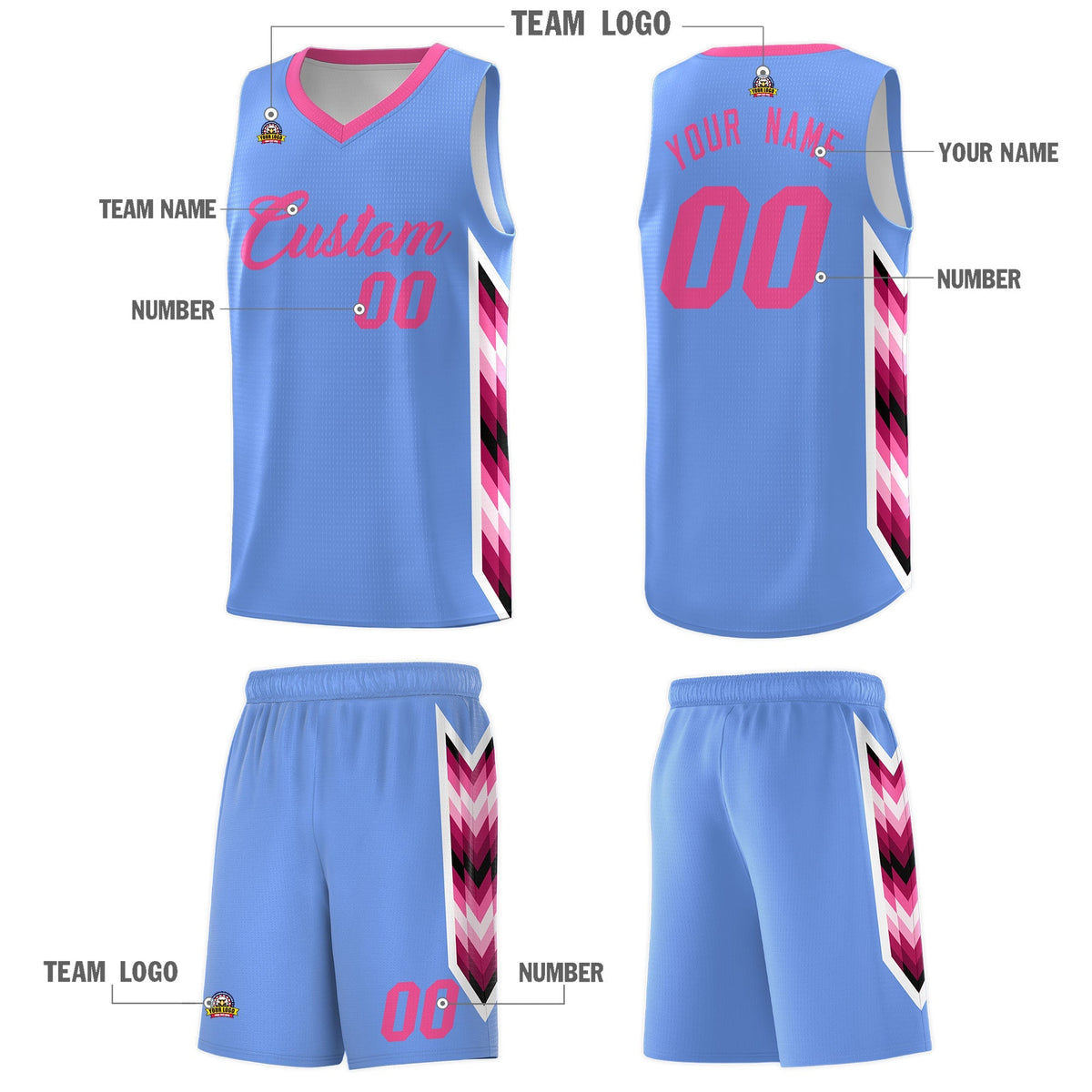 Custom Light Blue Mosaic Gradient Fashion Sports Uniform Basketball Jersey|KXKSHOP