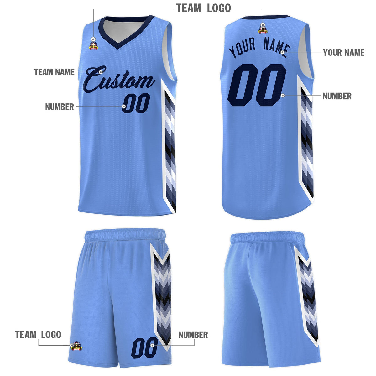 Custom Light Blue Mosaic Gradient Fashion Sports Uniform Basketball Jersey|KXKSHOP