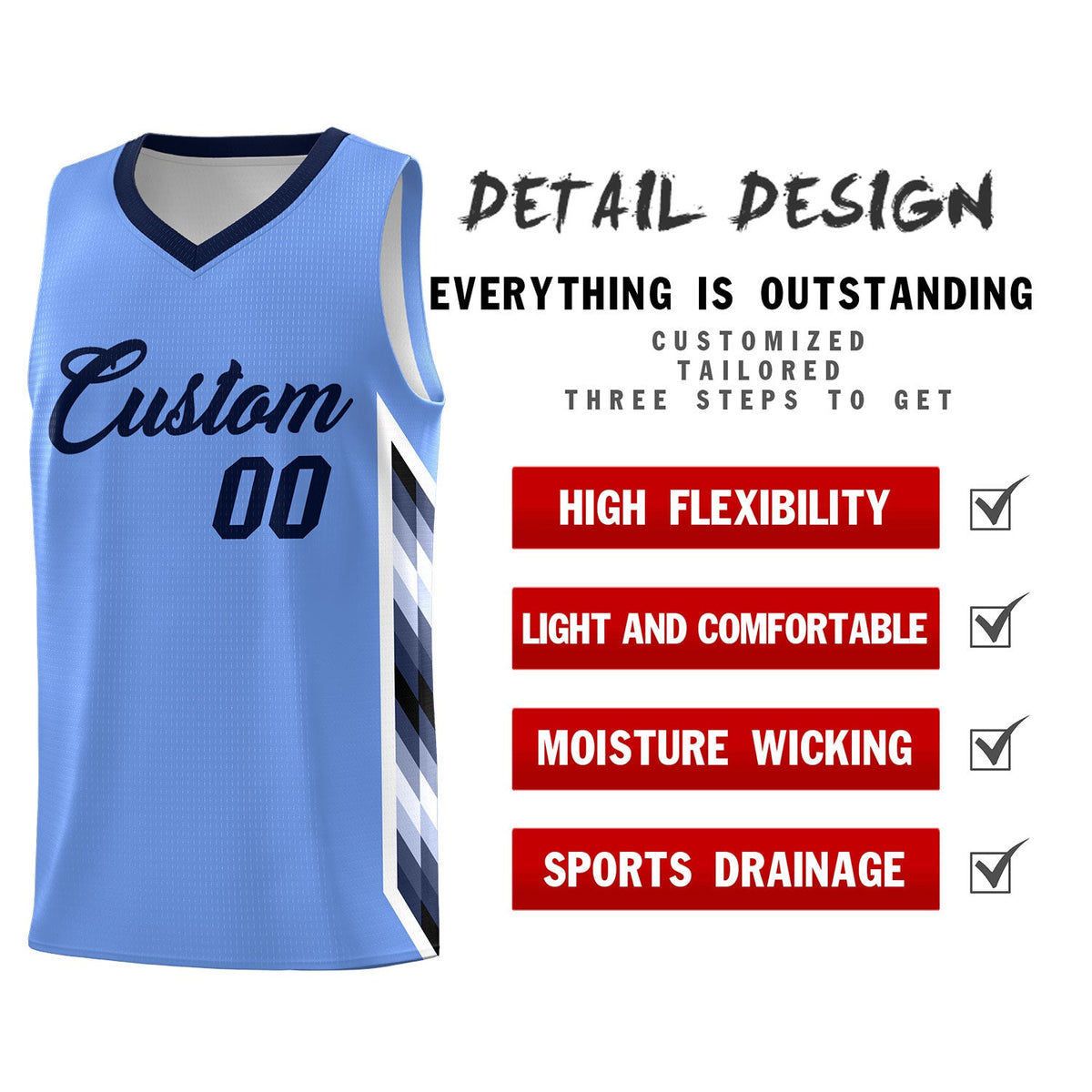 Custom Light Blue Mosaic Gradient Fashion Sports Uniform Basketball Jersey|KXKSHOP