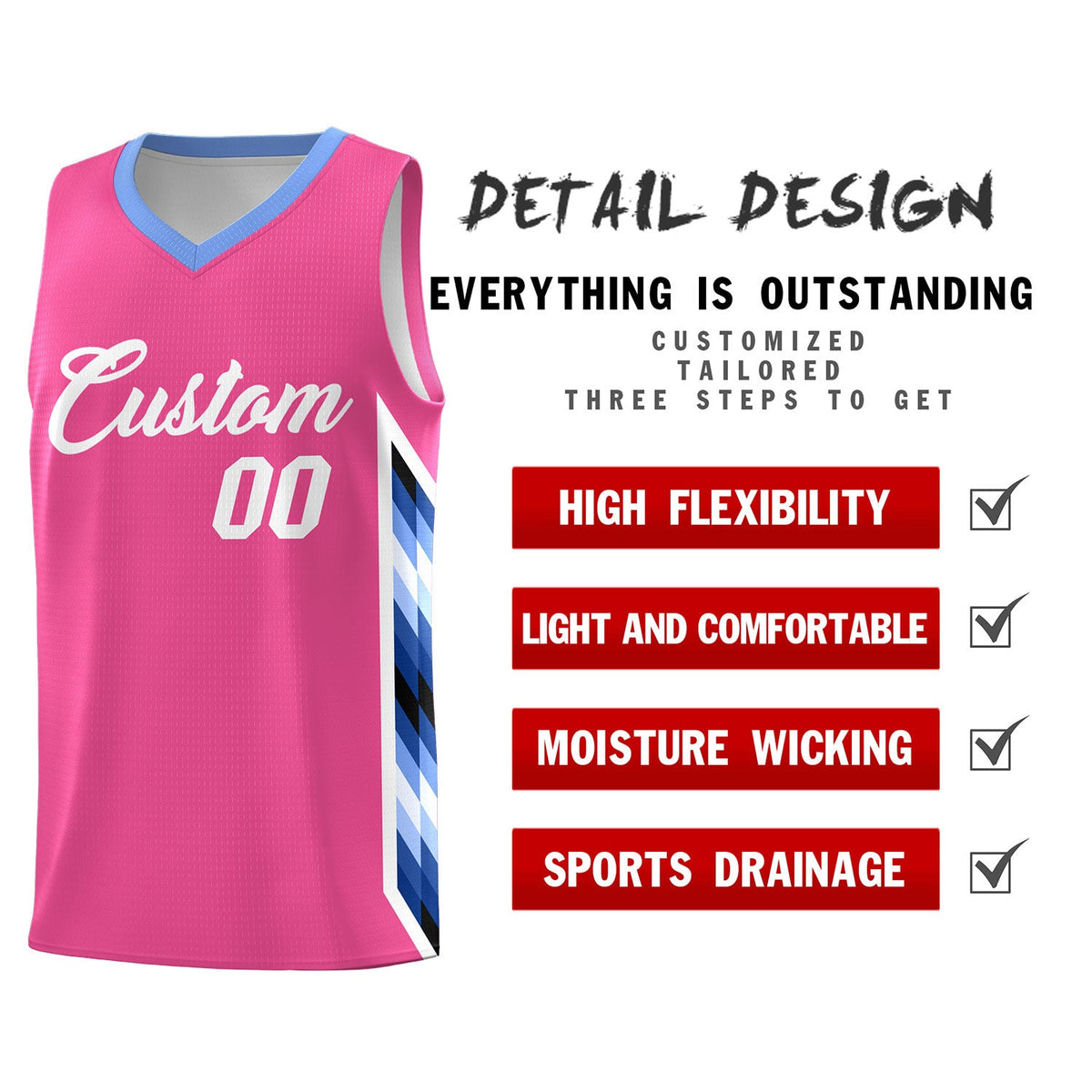 Custom Pink Mosaic Gradient Fashion Sports Uniform Basketball Jersey|KXKSHOP