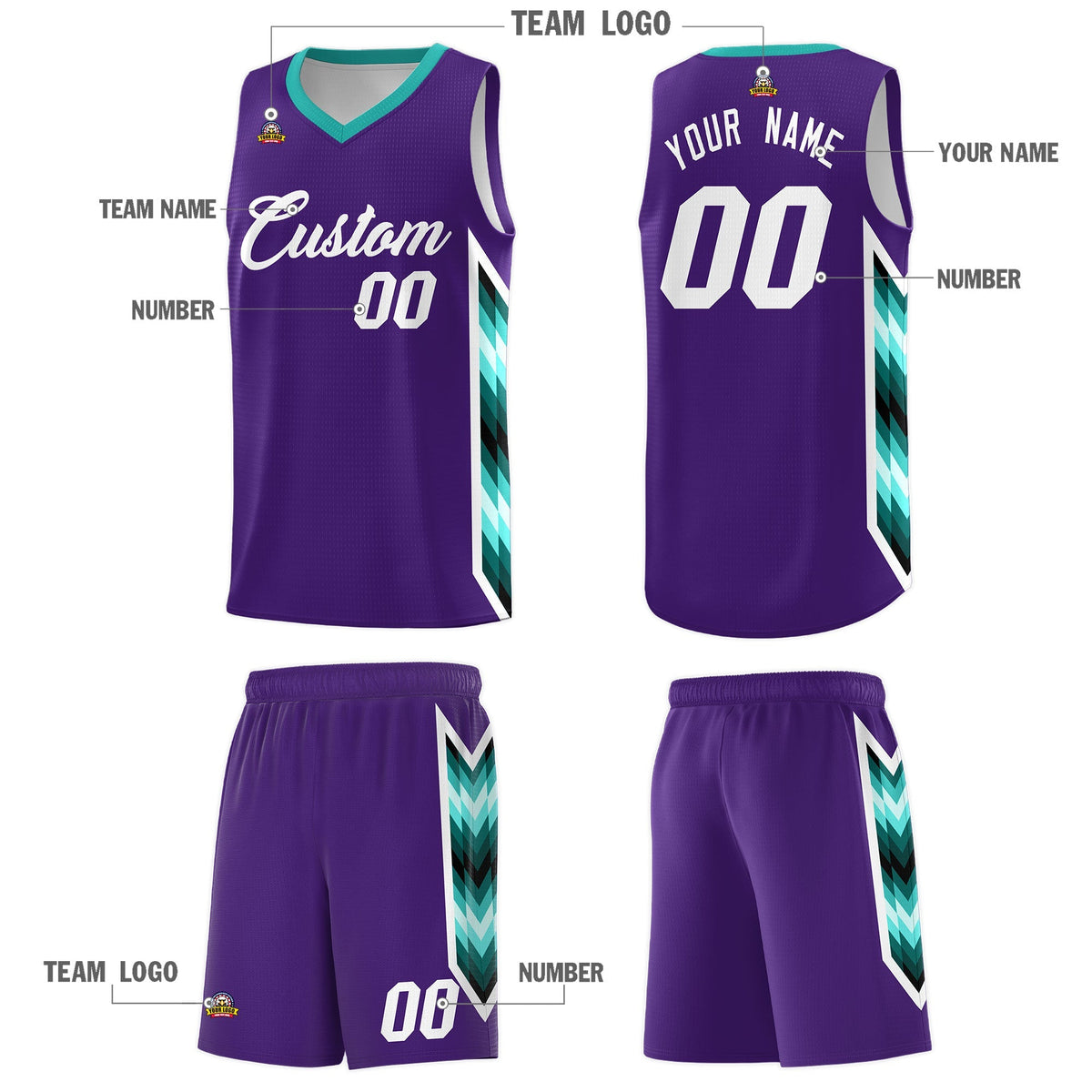 Custom Purple Mosaic Gradient Fashion Sports Uniform Basketball Jersey|KXKSHOP