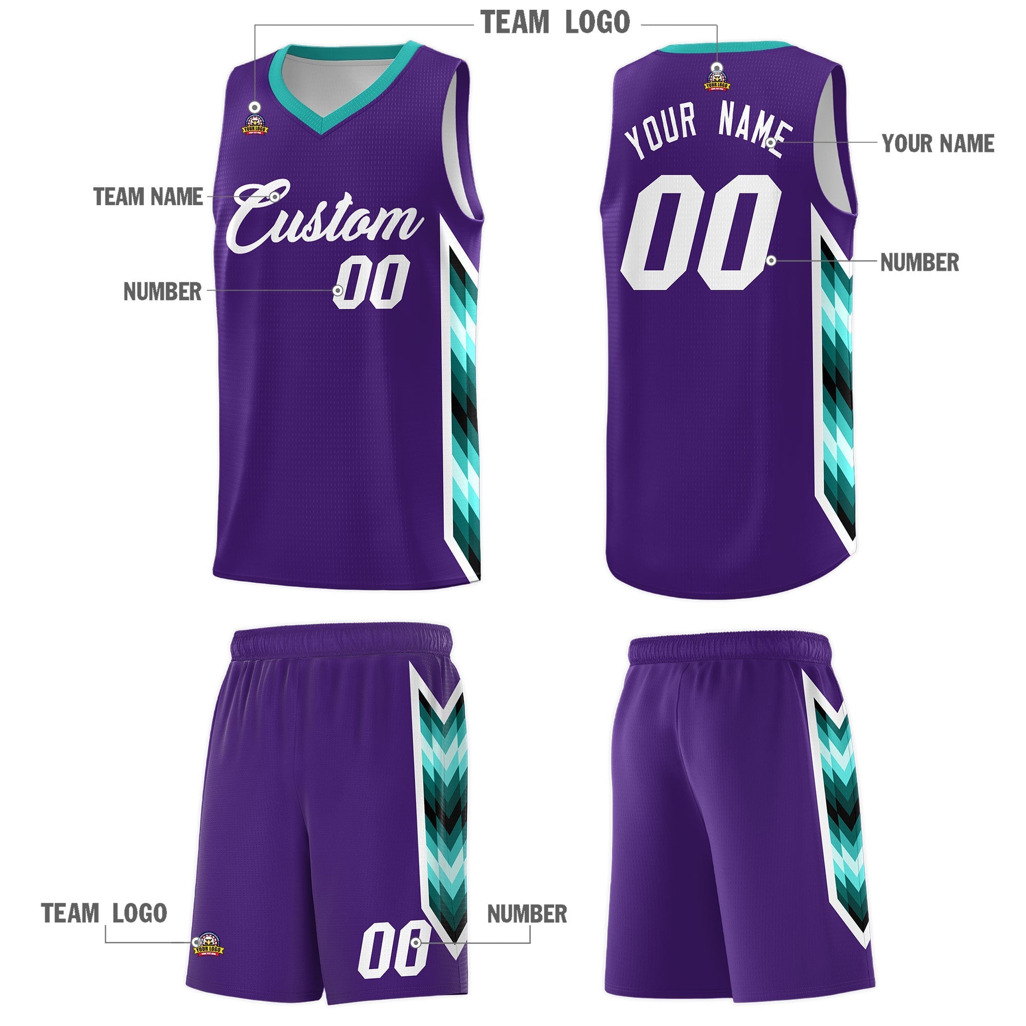 Custom Purple Mosaic Gradient Fashion Sports Uniform Basketball Jersey|KXKSHOP