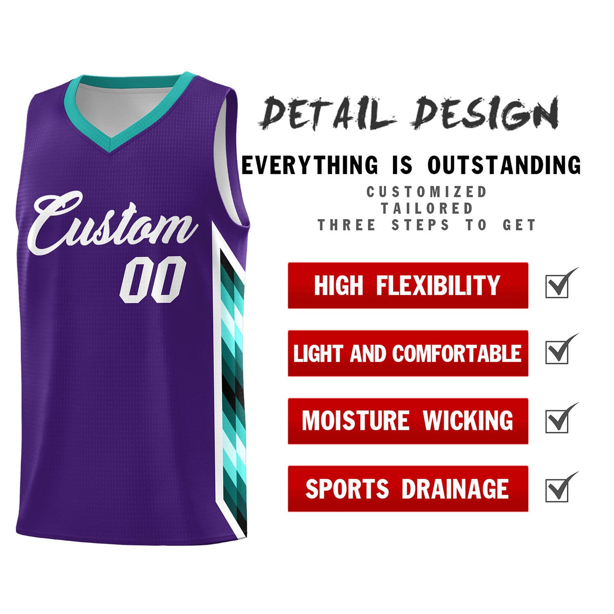 Custom Purple Mosaic Gradient Fashion Sports Uniform Basketball Jersey|KXKSHOP
