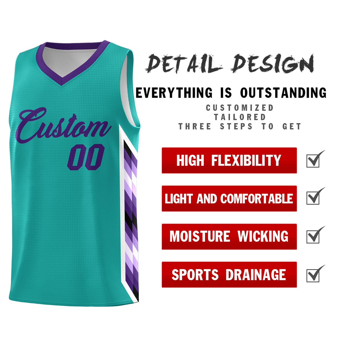 Custom Aqua Mosaic Gradient Fashion Sports Uniform Basketball Jersey|KXKSHOP