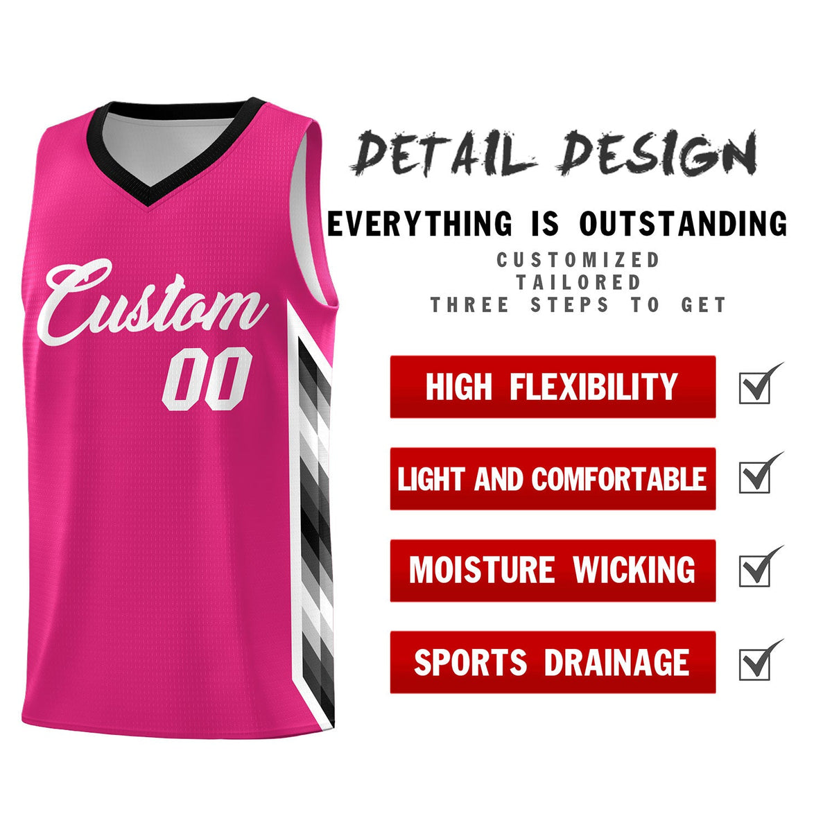 Custom Rose Red Mosaic Gradient Fashion Sports Uniform Basketball Jersey|KXKSHOP