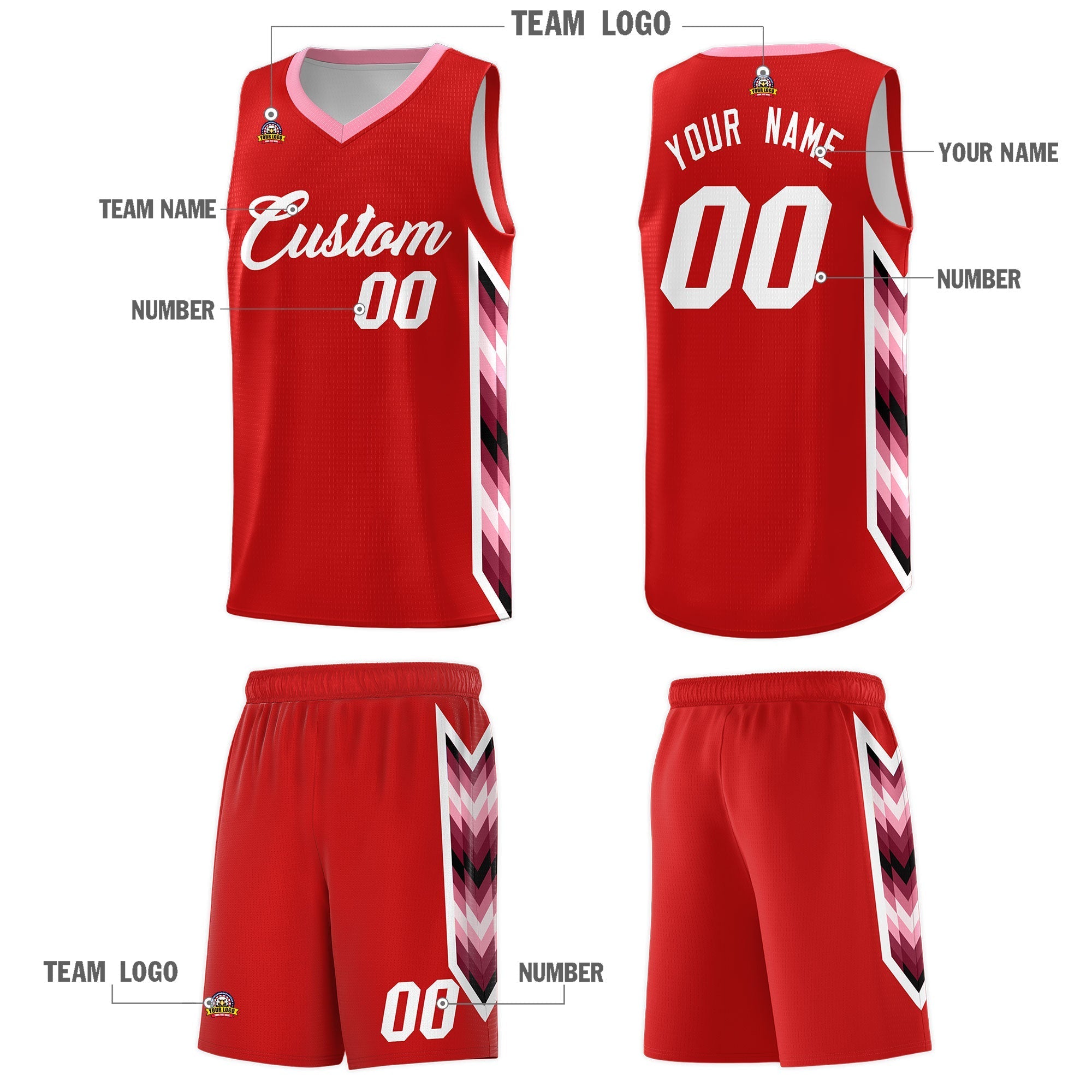 Custom Red Mosaic Gradient Fashion Sports Uniform Basketball Jersey|KXKSHOP