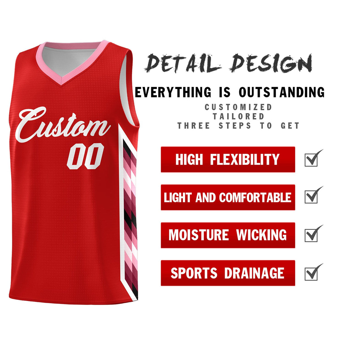 Custom Red Mosaic Gradient Fashion Sports Uniform Basketball Jersey|KXKSHOP