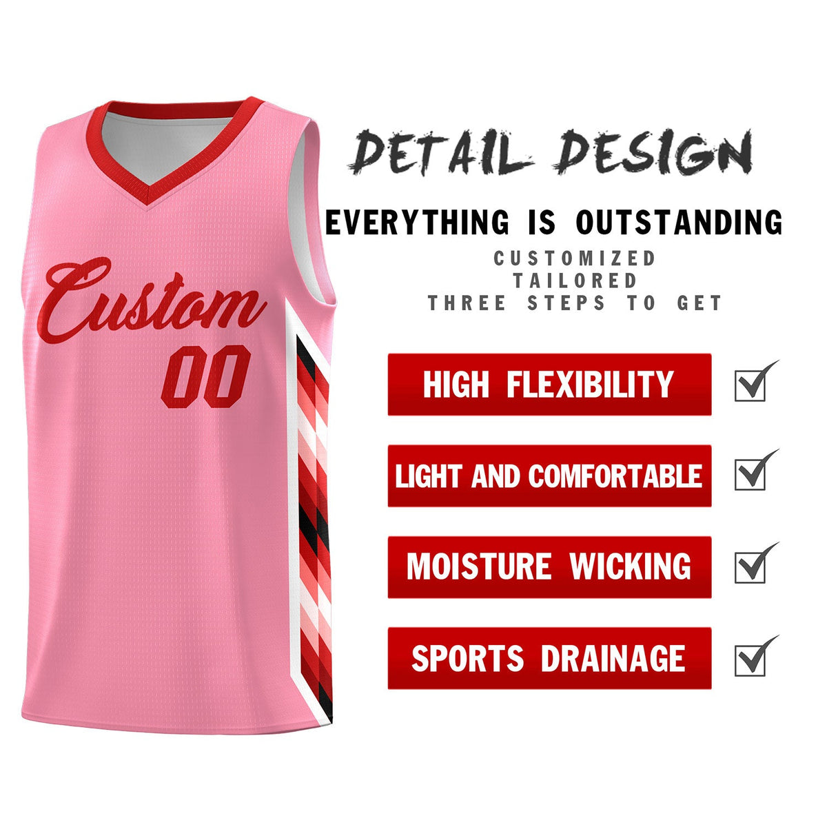 Custom Light Pink Mosaic Gradient Fashion Sports Uniform Basketball Jersey|KXKSHOP