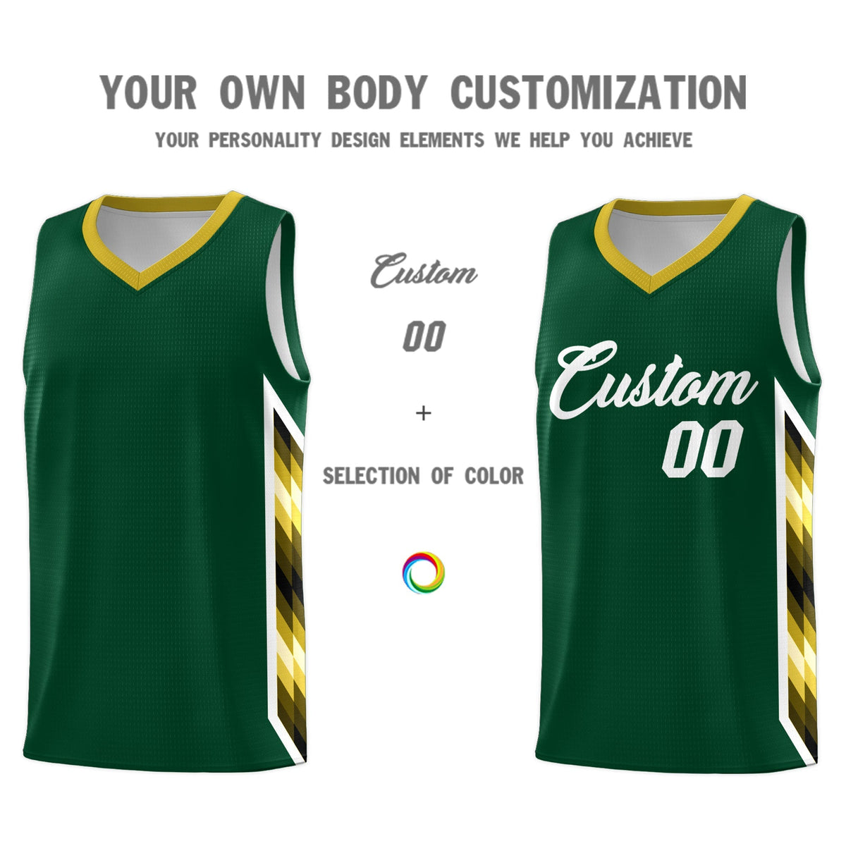 Custom Hunter Green Mosaic Gradient Fashion Sports Uniform Basketball Jersey|KXKSHOP