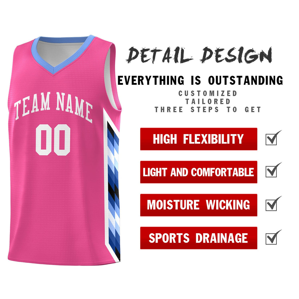 Custom Pink Mosaic Gradient Fashion Sports Uniform Basketball Jersey|KXKSHOP