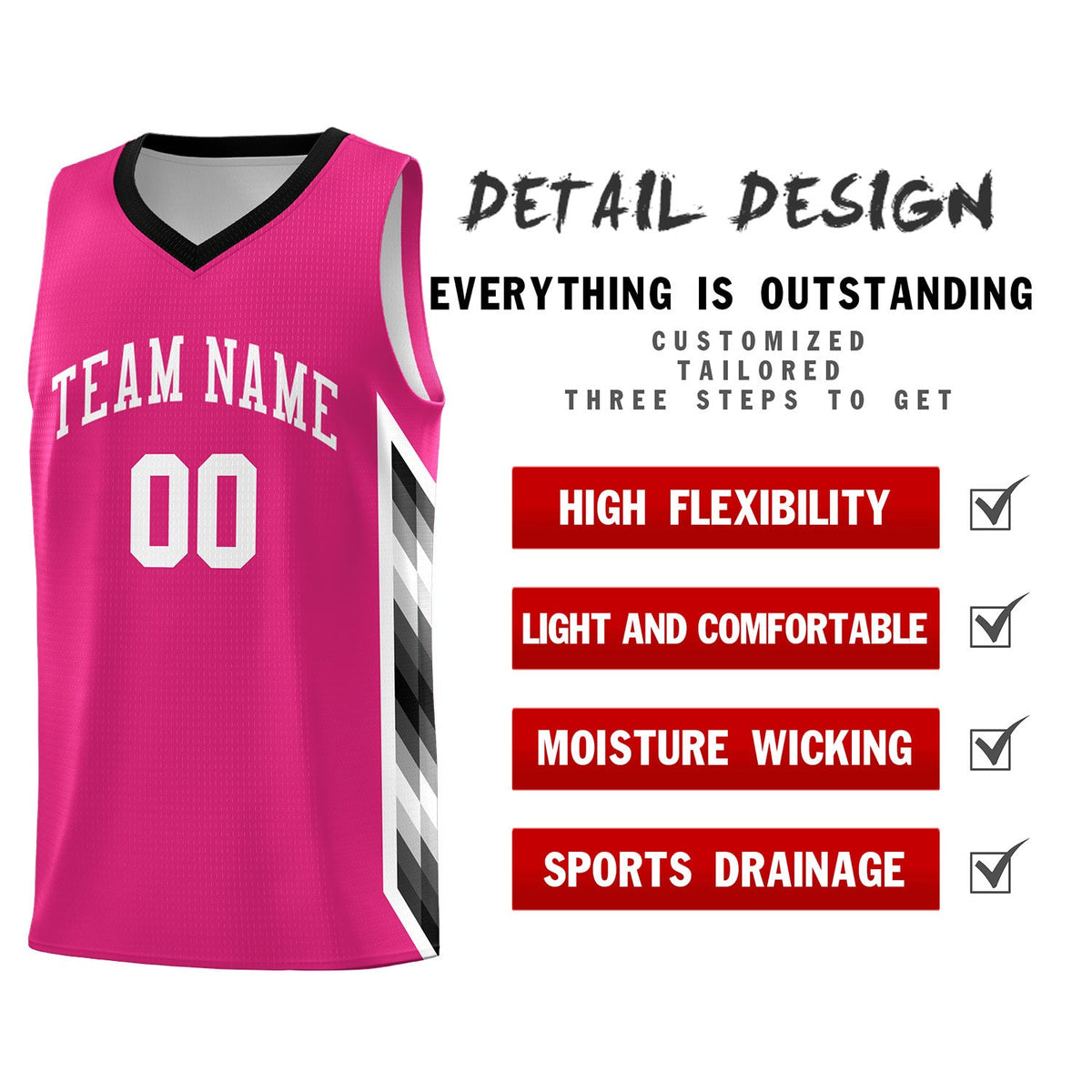 Custom Rose Red Mosaic Gradient Fashion Sports Uniform Basketball Jersey|KXKSHOP