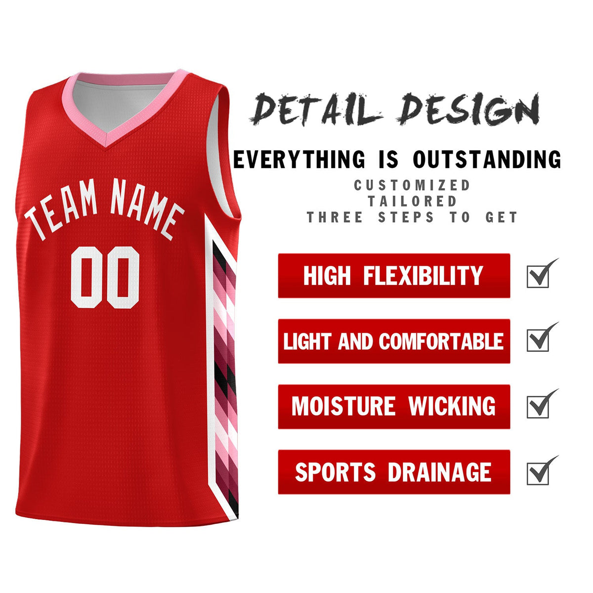 Custom Red Mosaic Gradient Fashion Sports Uniform Basketball Jersey|KXKSHOP