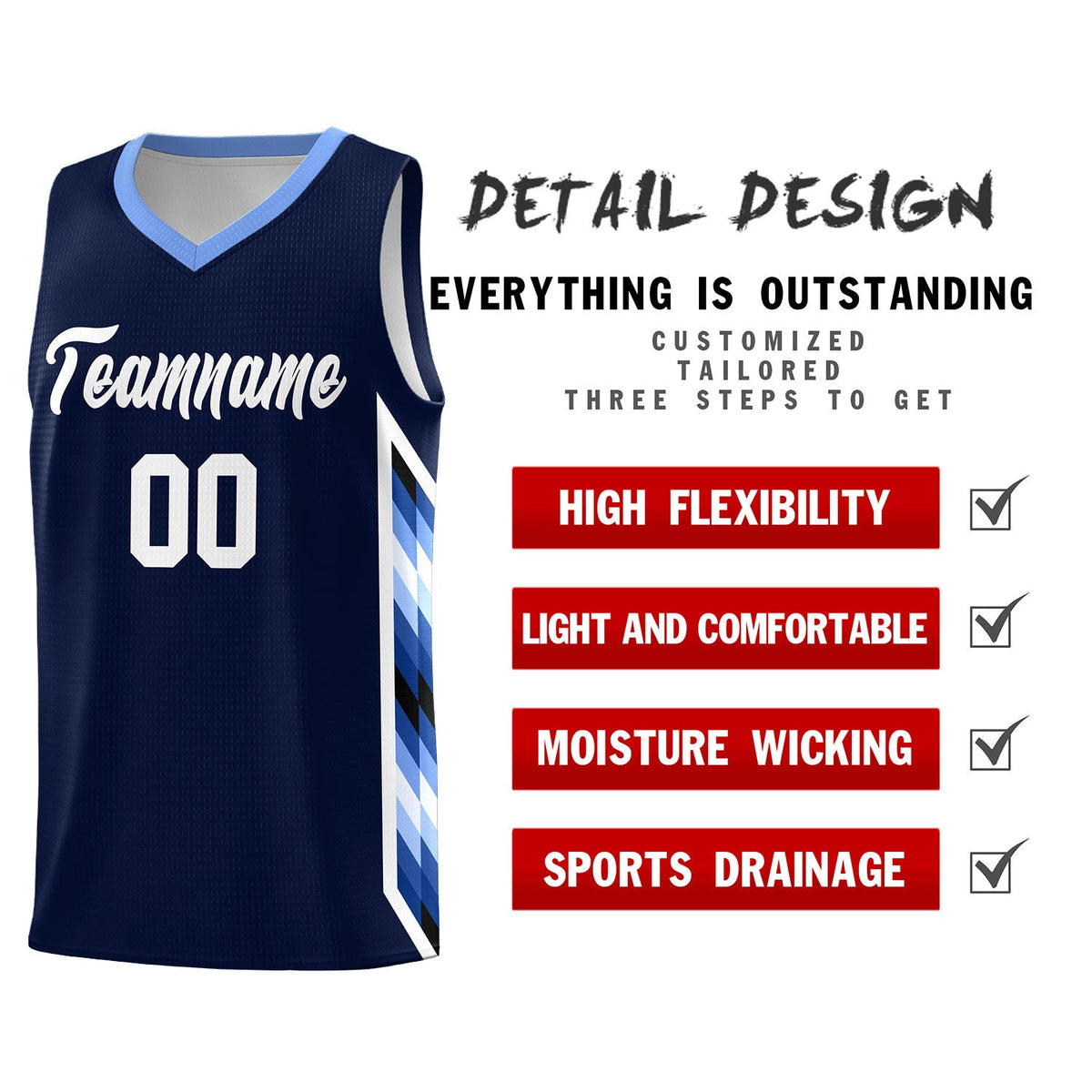 Custom Navy Mosaic Gradient Fashion Sports Uniform Basketball Jersey|KXKSHOP