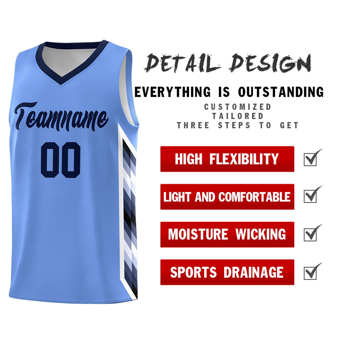 Custom Light Blue Mosaic Gradient Fashion Sports Uniform Basketball Jersey|KXKSHOP
