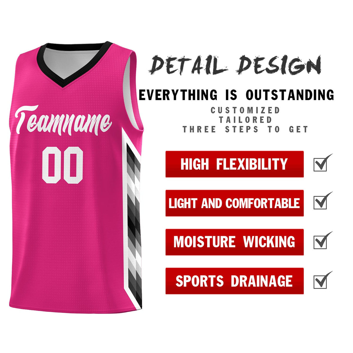 Custom Rose Red Mosaic Gradient Fashion Sports Uniform Basketball Jersey|KXKSHOP