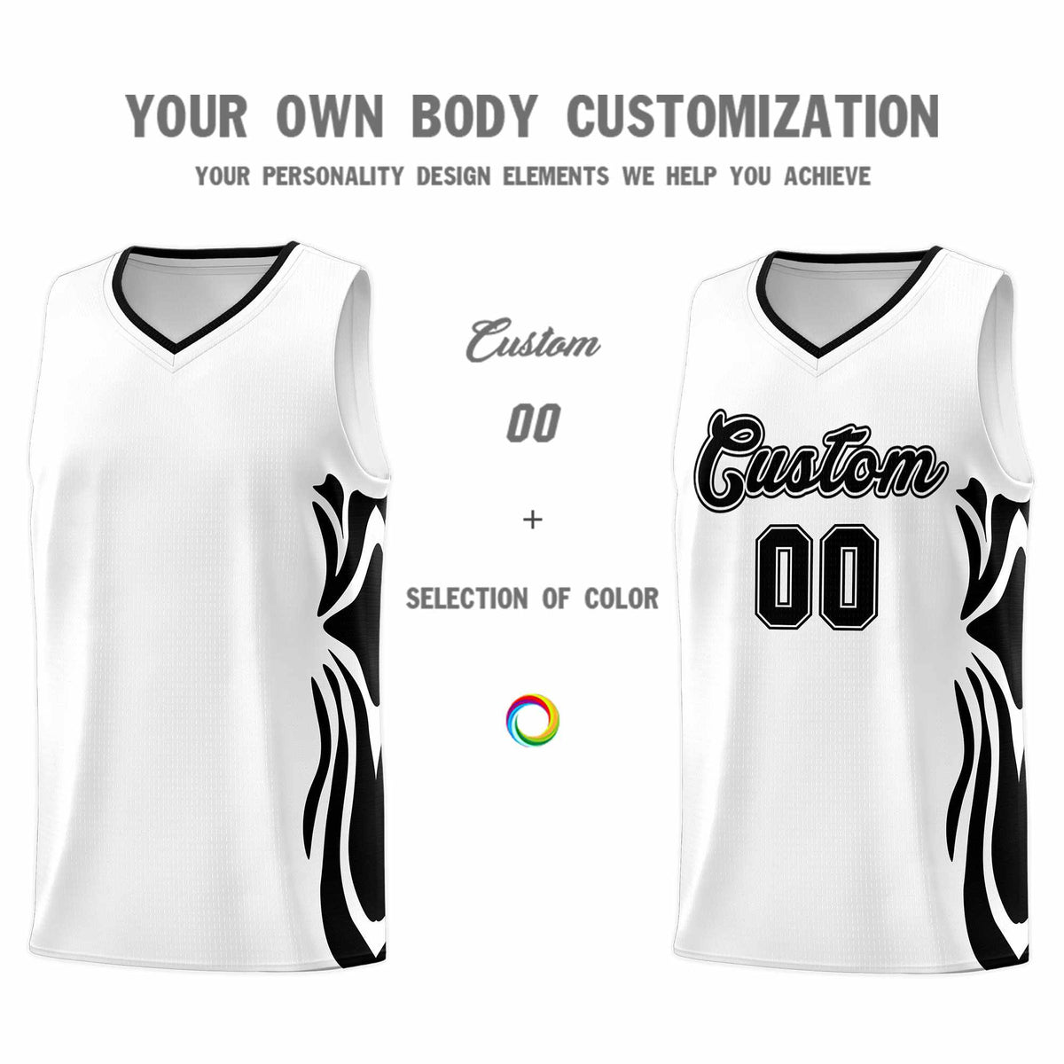 Custom White Black-Black Graffiti Pattern Side Curve Pattern Sports Uniform Basketball Jersey Sets